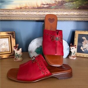 Brighton Red Leather Slides size 8 Made in Italy Artisian Cut Out Mule Sandals